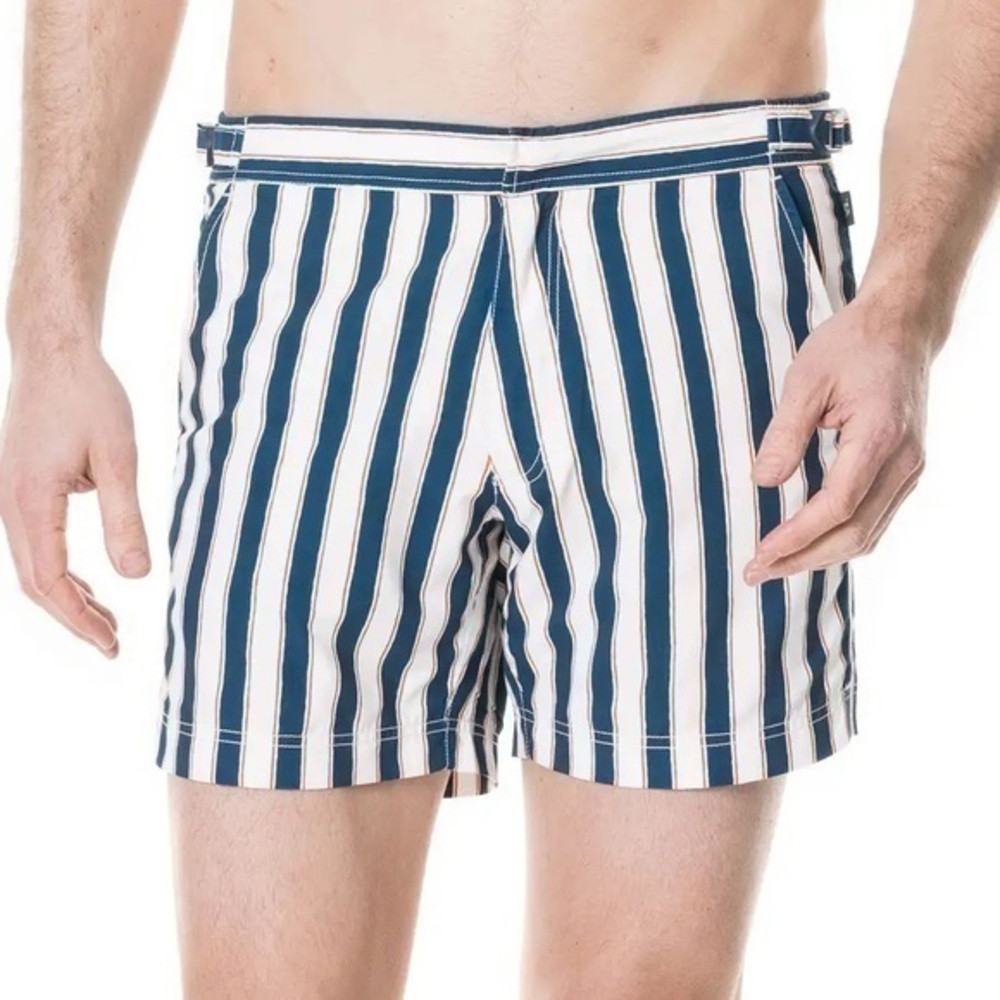Rodd & Gunn Adamson White Blue Orange Striped Mesh Lined Swim Trunk Shorts 2XL